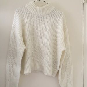 White High Neck Ribbed Chunky Sweater